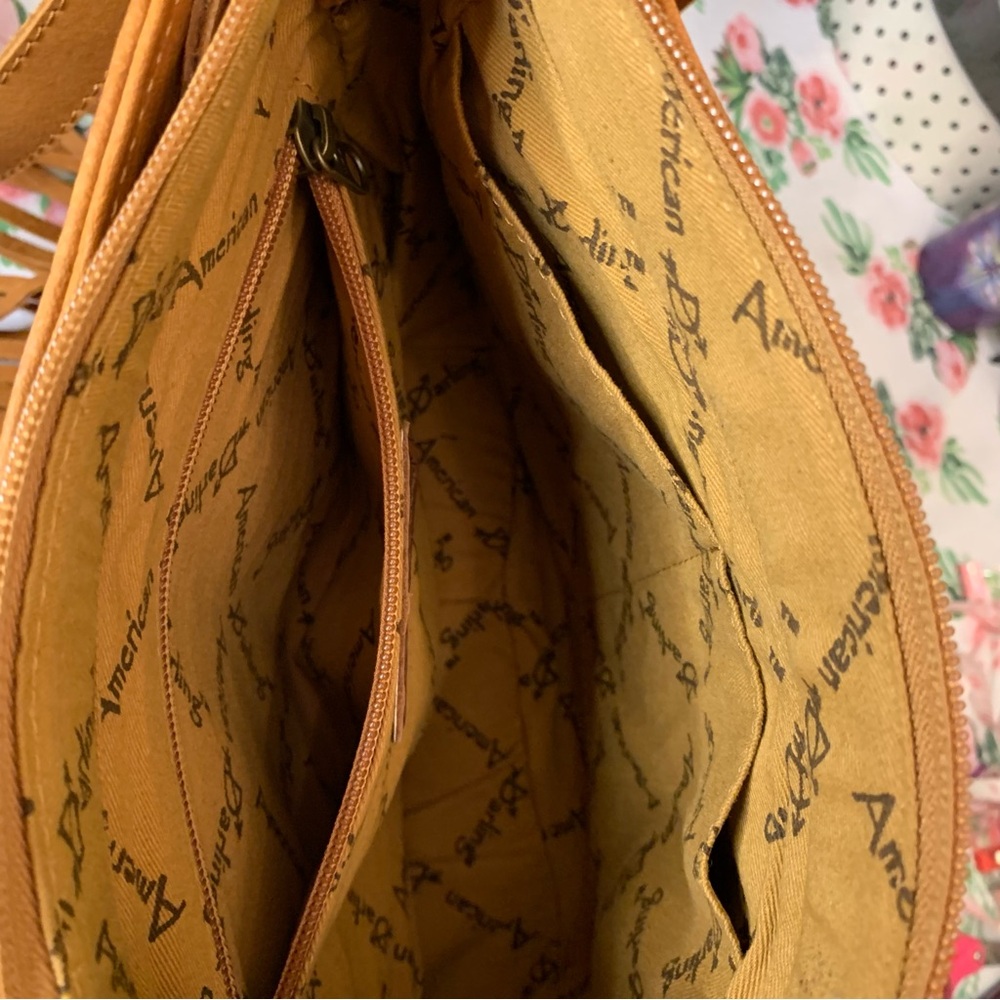 🌟Price Drop🌟❤️American Darling Tan Leather & Tooling Fringed Shoulder Bag - Picture 13 of 14